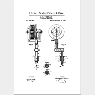 First Tattoo Machine Patent Black Posters and Art